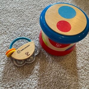 Hape Baby Drum and Hape Tiny Tambourine Wooden Musical Toy
